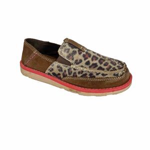 Girls Kids Ariat Cruiser Pull On Brown Suede Leopard Aztec‎ Shoes Size US 12.5